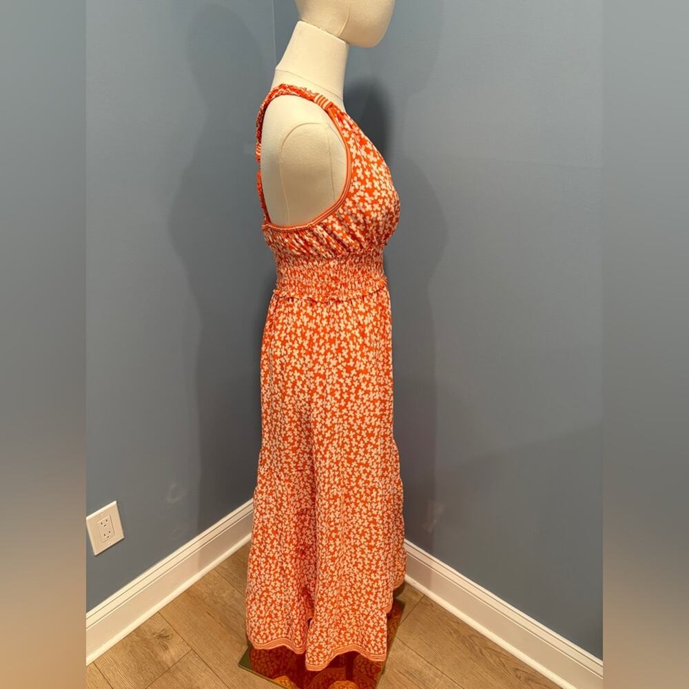Max Studio London Orange Floral Halter Maxi Dress Smocked Waist NWT Size M - Picture 3 of 9